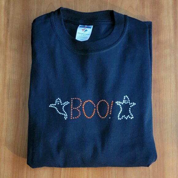 Jerzees Black Blingy BOO! Long Sleeved Tee - S - Picture 4 of 8